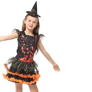 Girls' Witch Costume - Orange and Black Magical Witch Costume for Halloween Fun